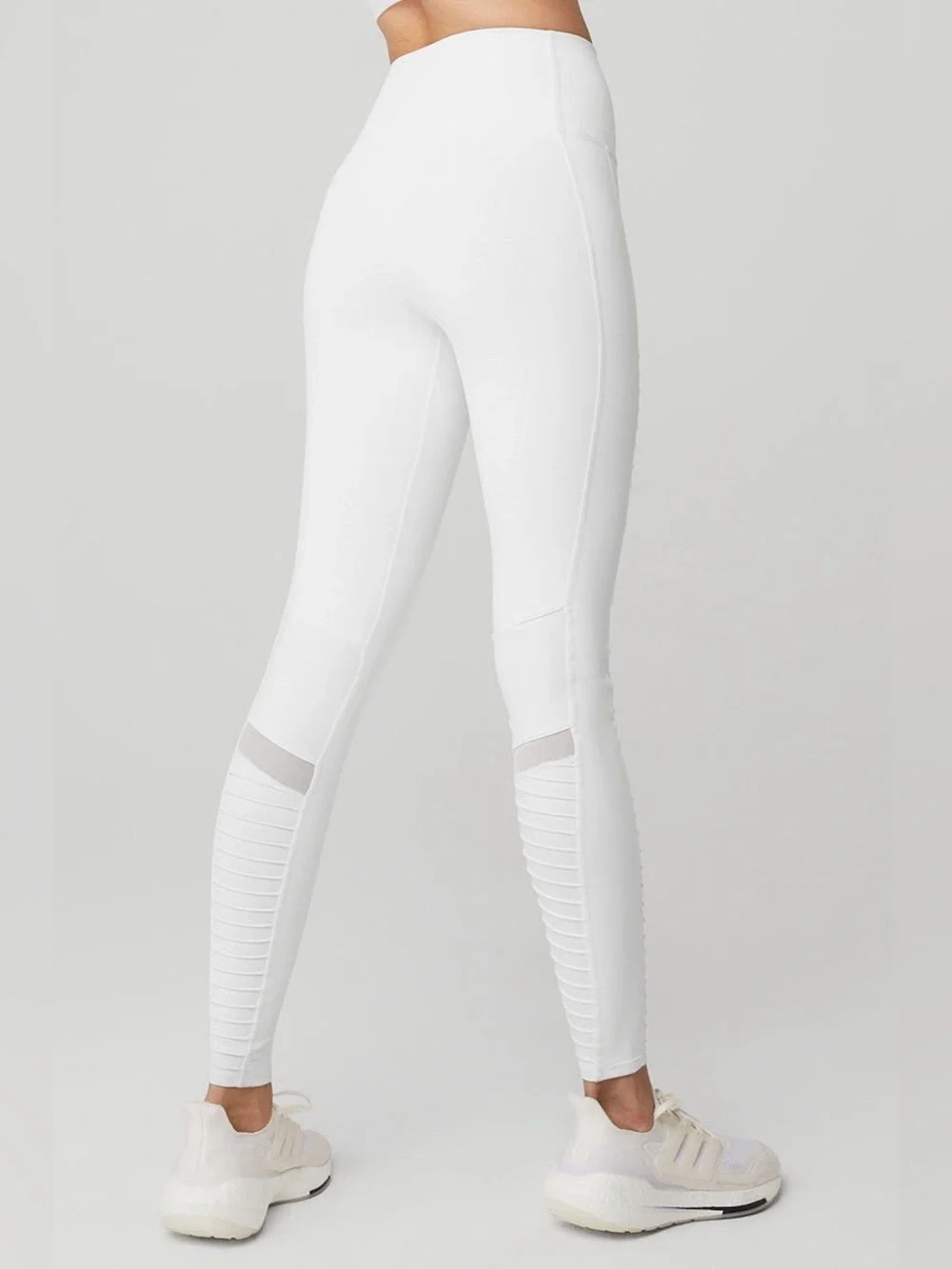 ALO Yoga White High-Rise Moto Leggings with Mesh Panels Size Small